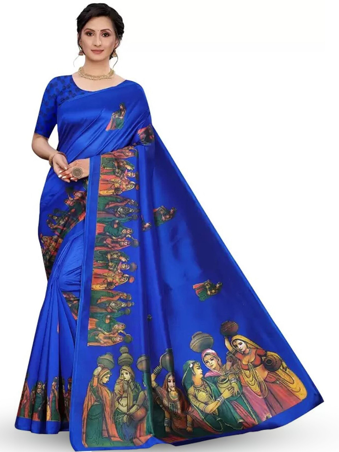 

KALINI Ethnic Motifs Printed Banarasi Saree, Blue