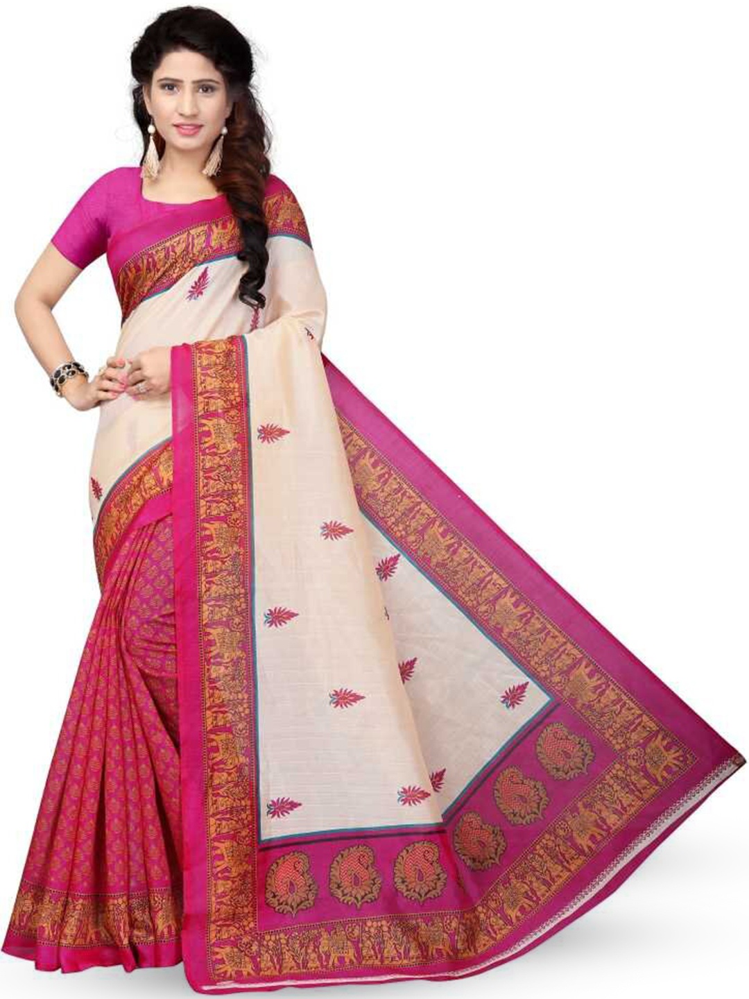 

KALINI Ethnic Motifs Printed Saree, Pink