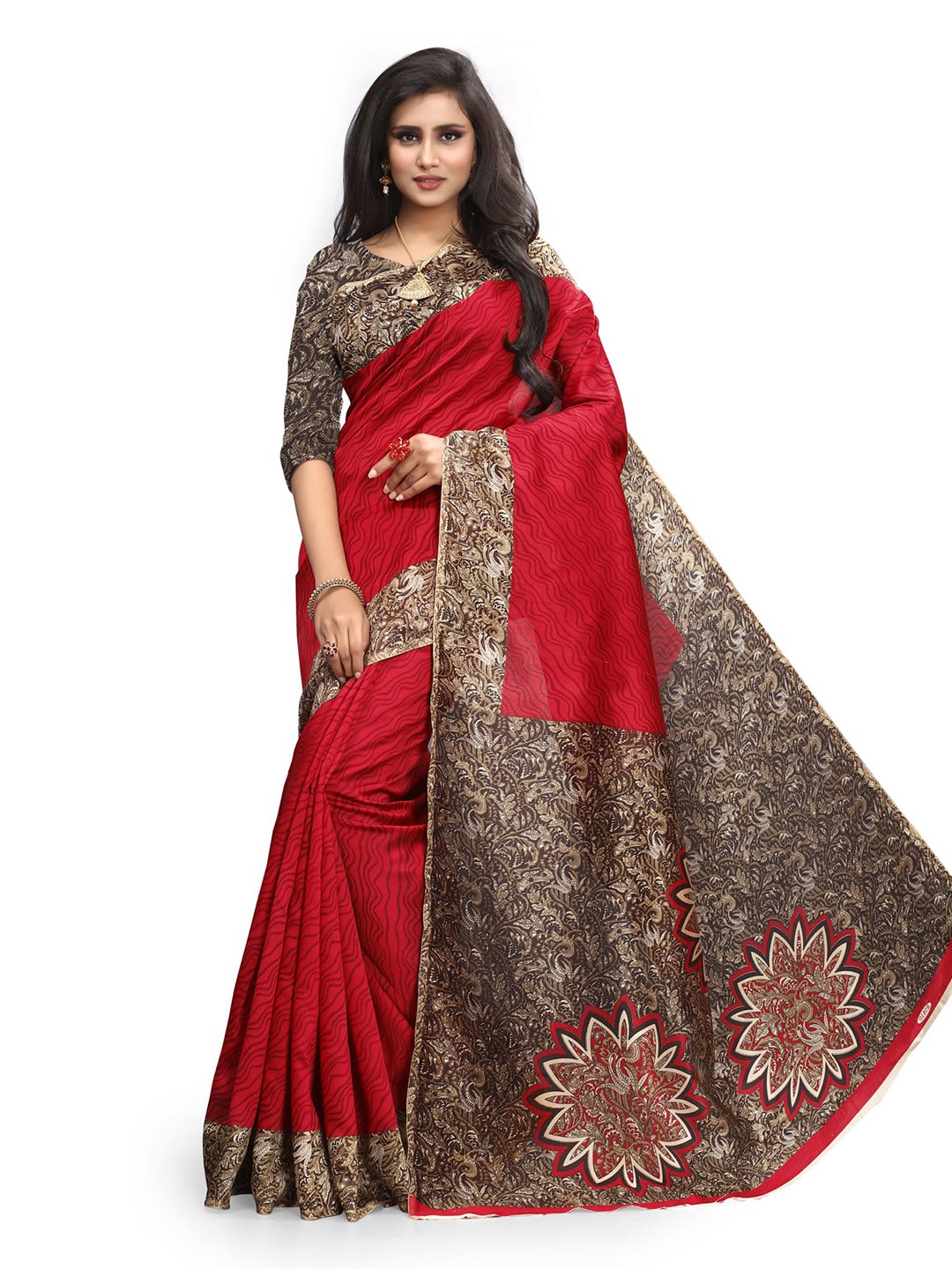 

KALINI Geometric Printed Saree, Red