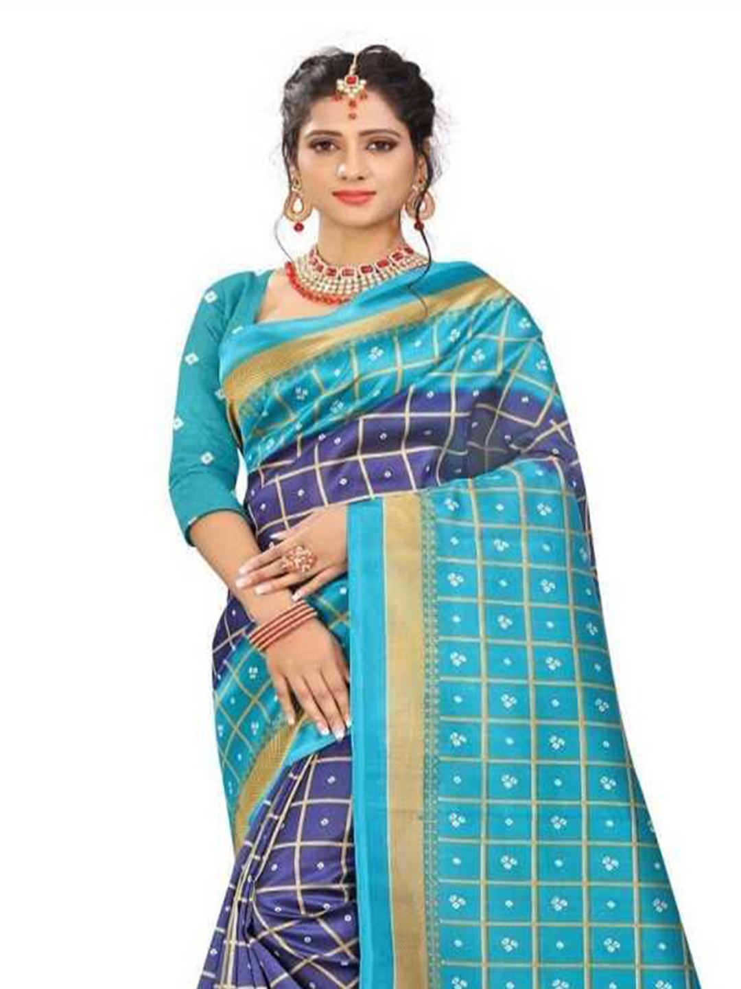 

KALINI Checked Saree, Blue