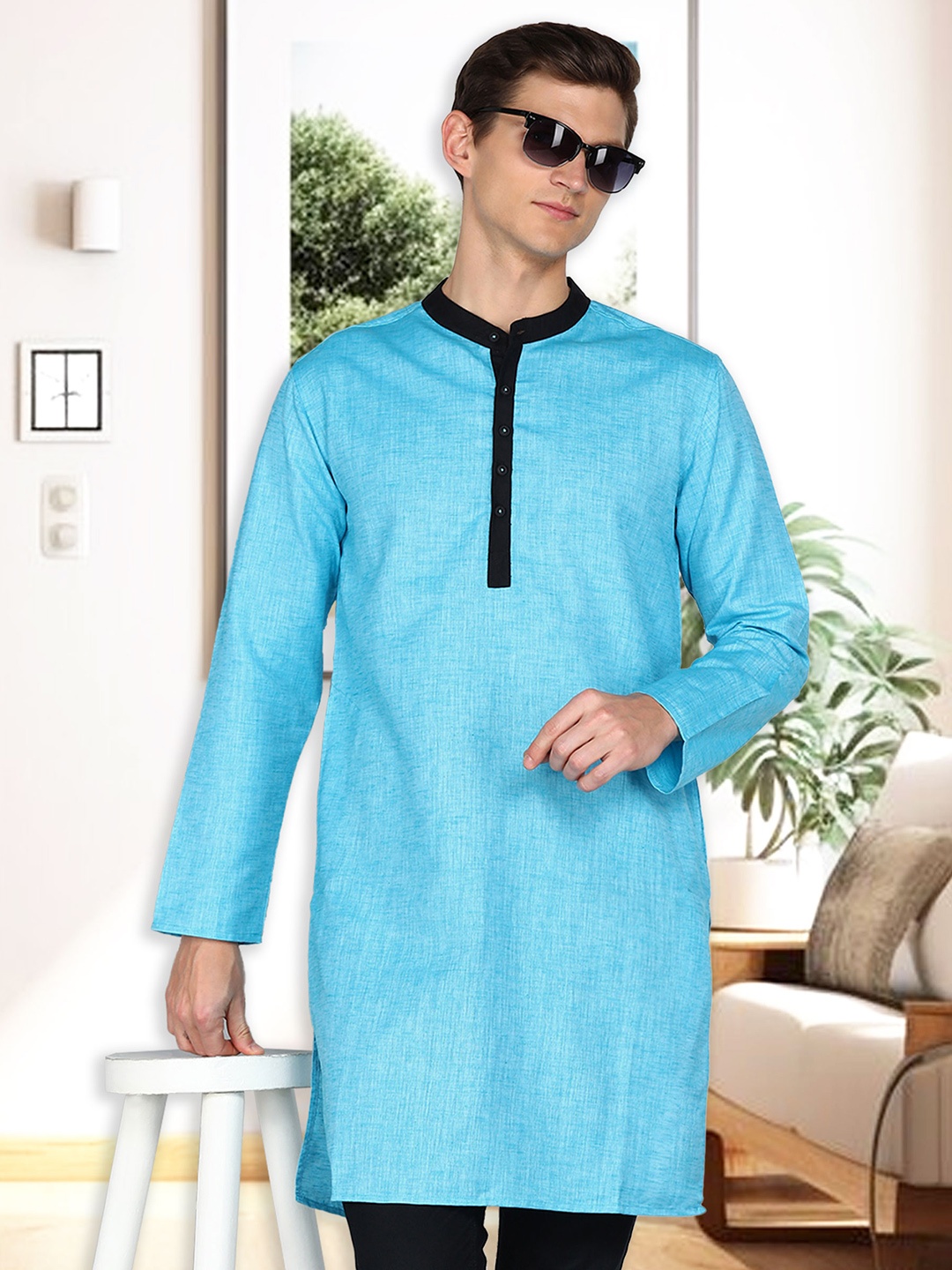 

Kuons Avenue Mandarin Collar Straight Kurta, Blue