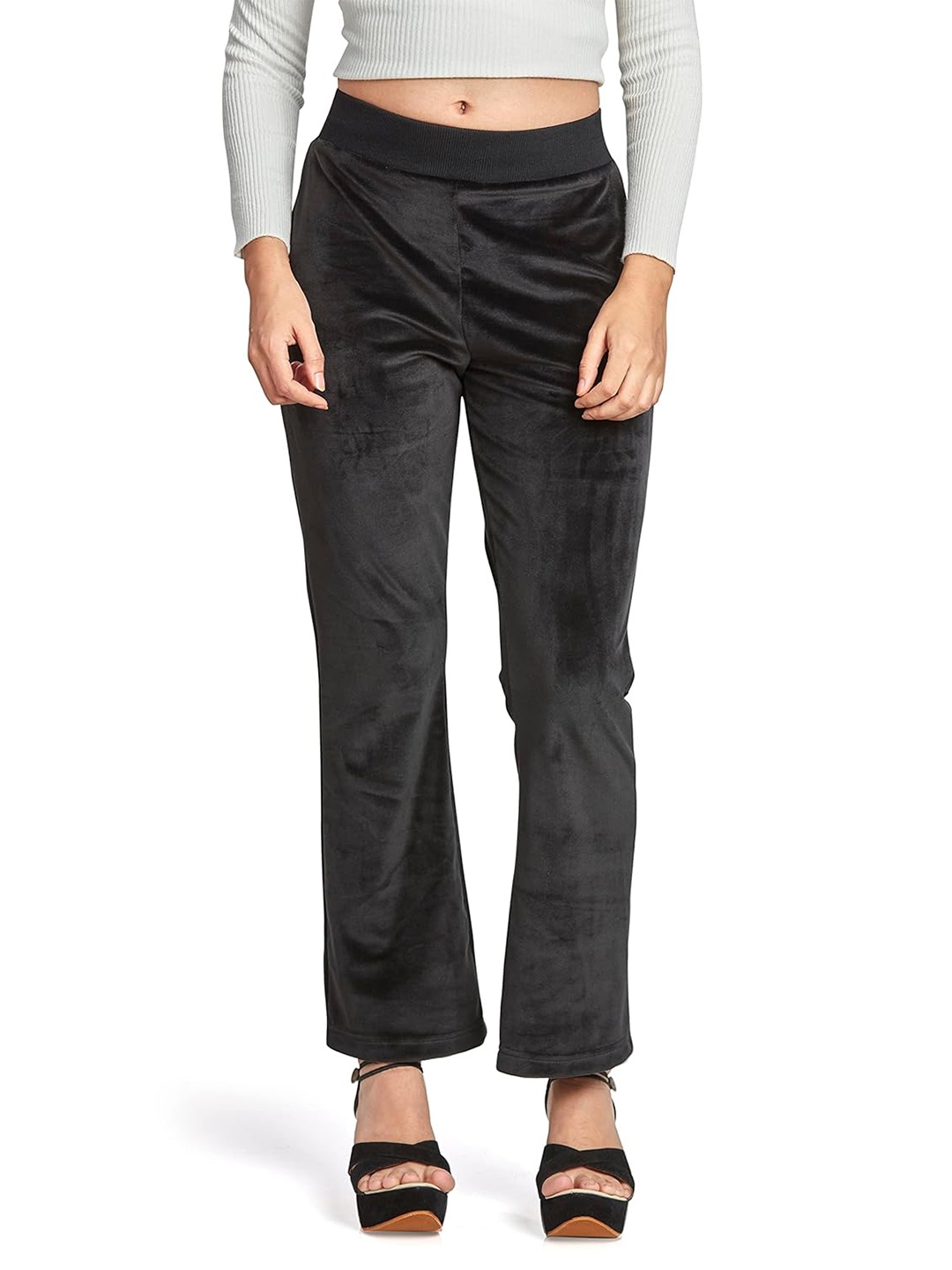 

CHANDERKASH Women Wide Leg Velvet Palazzos, Grey