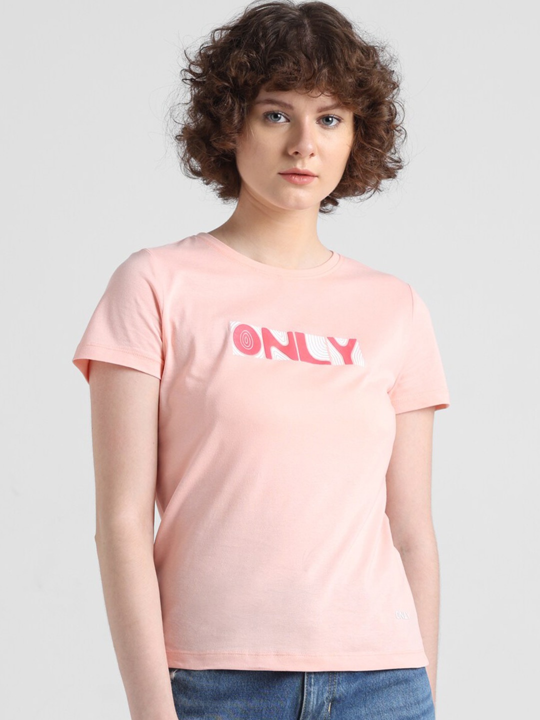 

ONLY Onlzeb Typography Printed Pure Cotton T-shirt, Pink