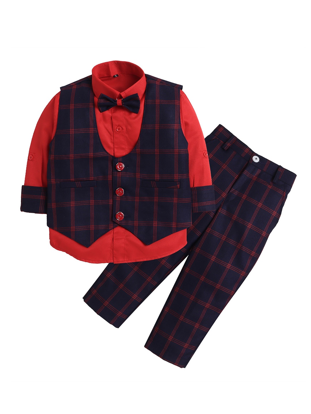 

Lil homies Infants Boys Checked Two Piece Single-Breasted Party Suits, Navy blue