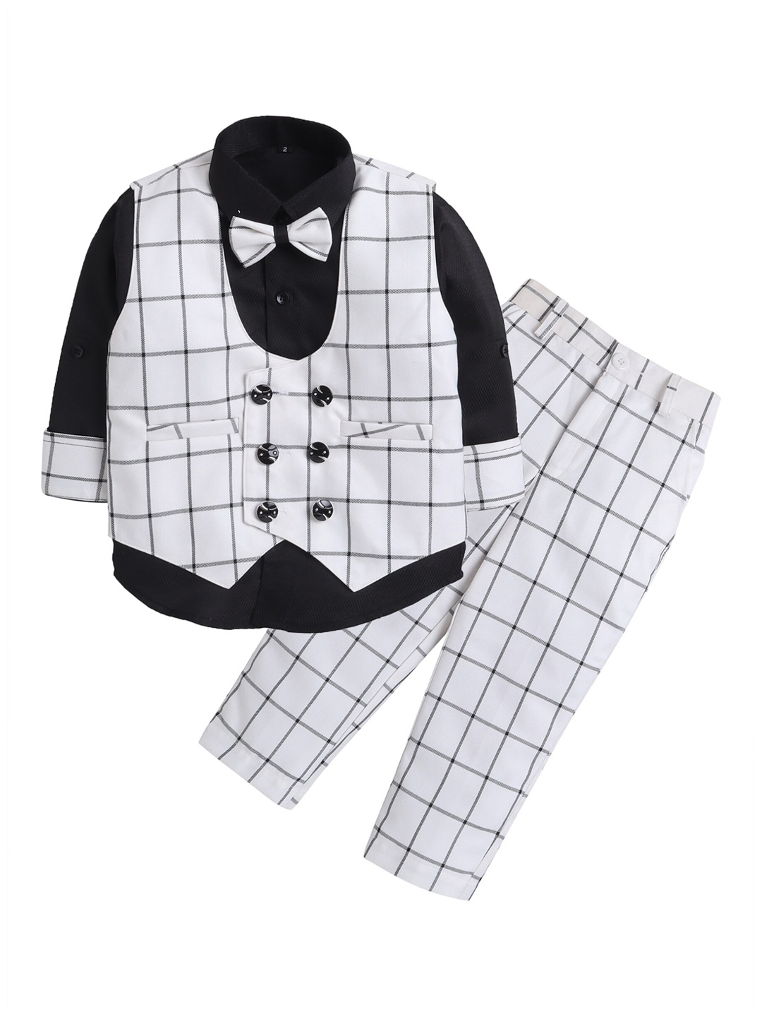 

Lil homies Boys Checked Three Piece Party Suit, White