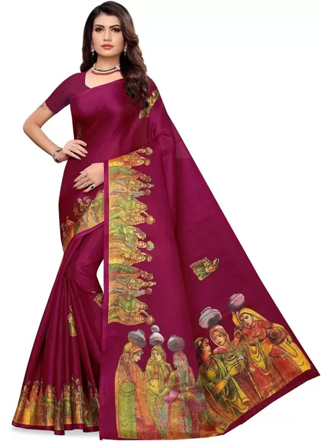 

Mitera Purple & Green Ethnic Motifs Printed Saree