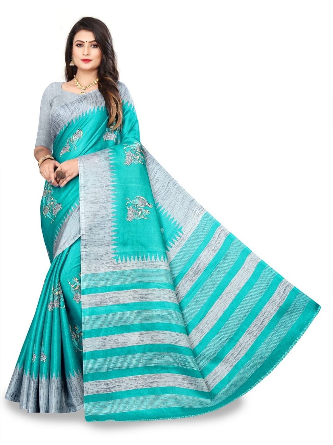 

Mitera Ethnic Motifs Printed Saree, Grey