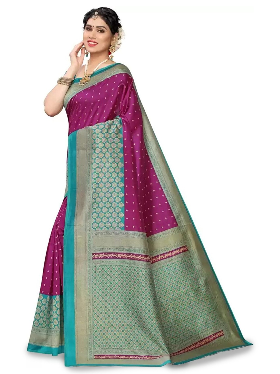 

Mitera Blue & Purple Ethnic Motifs Woven Design Banarasi Saree