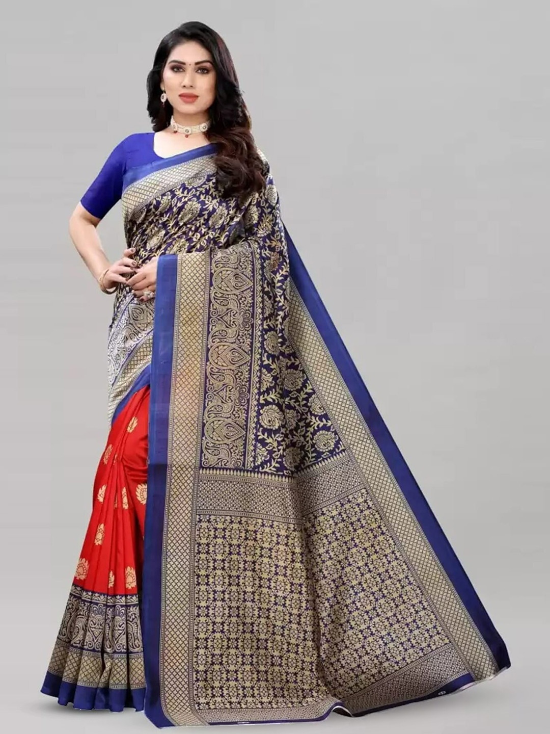 

Mitera Pink & Blue Checked Banarasi Saree