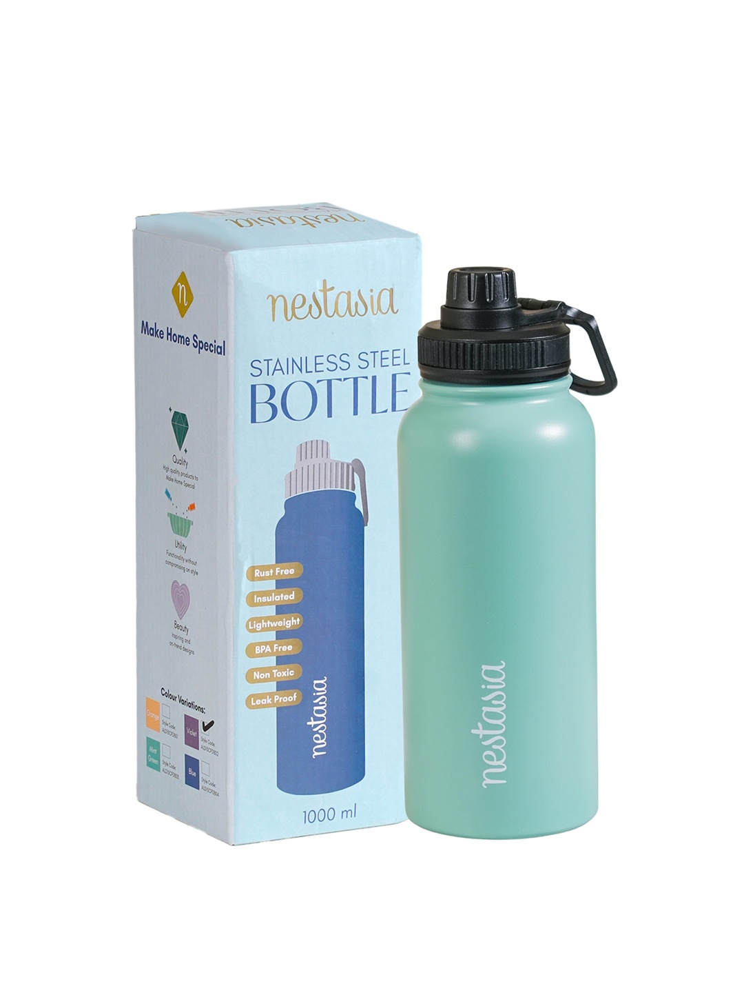 

Nestasia Green Vacuum Insulated Stainless Steel BPA Free Water Bottle 1 L