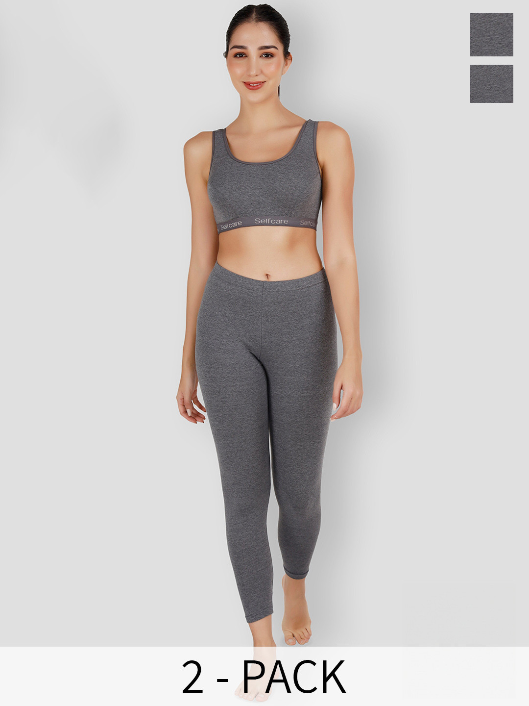 

SELFCARE Pack Of 2 Round Neck Sleeveless Thermal Sets, Grey