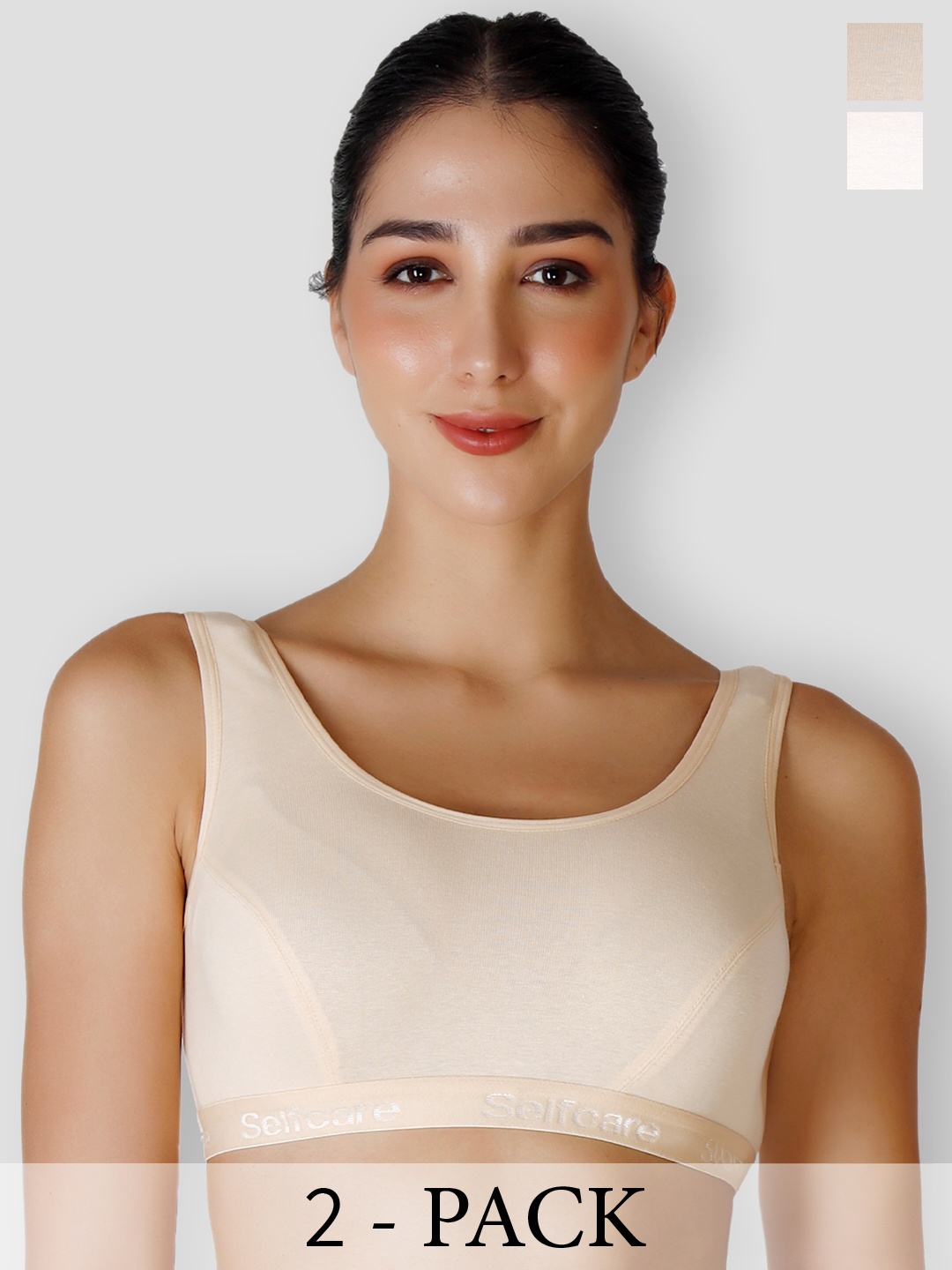 

SELFCARE Pack Of 2 Striped Round Neck Sleeveless Thermal Tops, White