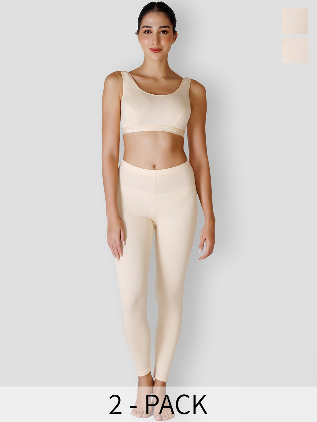 

SELFCARE Women Pack Of 2 Cotton Thermal Sets, Beige