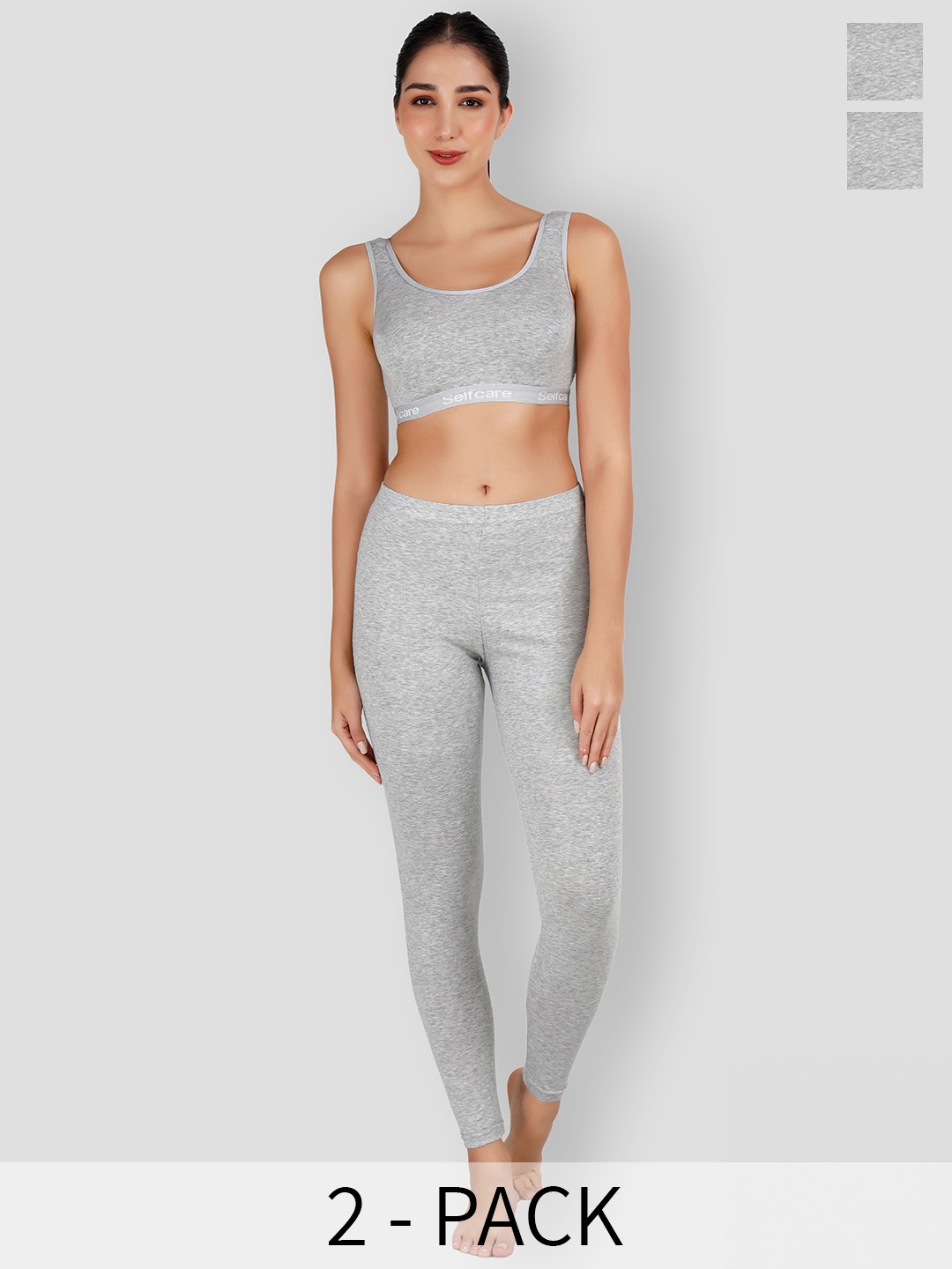 

SELFCARE Women Pack Of 2 Thermal Sets, Grey