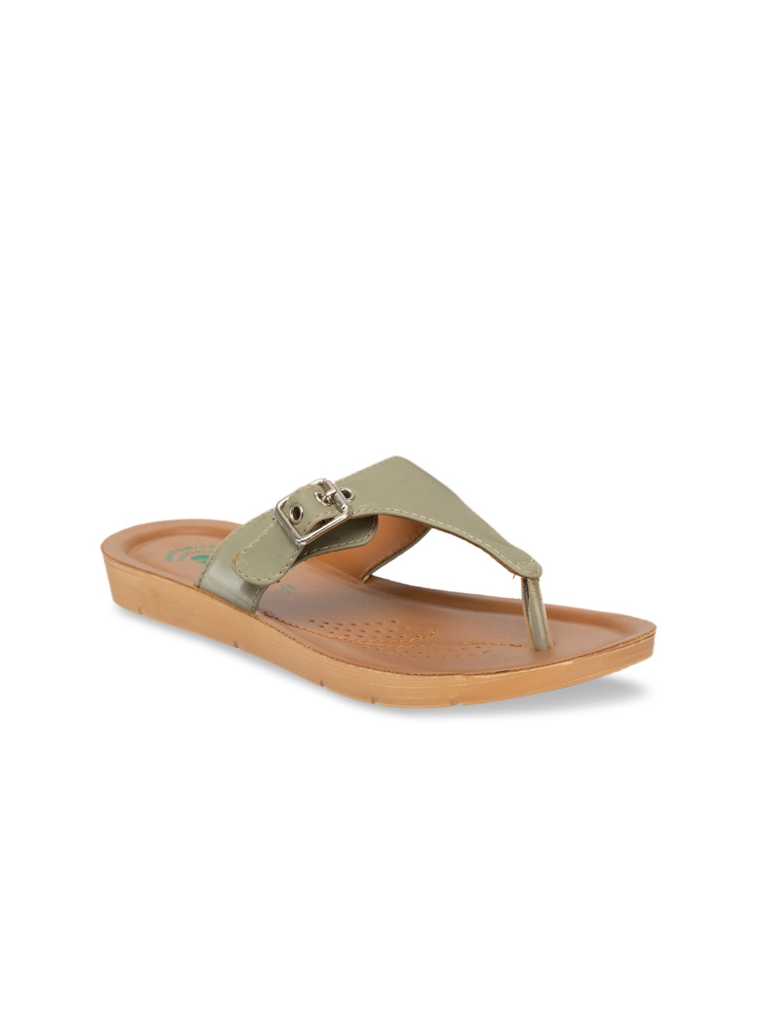 

Inblu Lightweight Anti Skid T-Strap Flats With Buckles, Olive