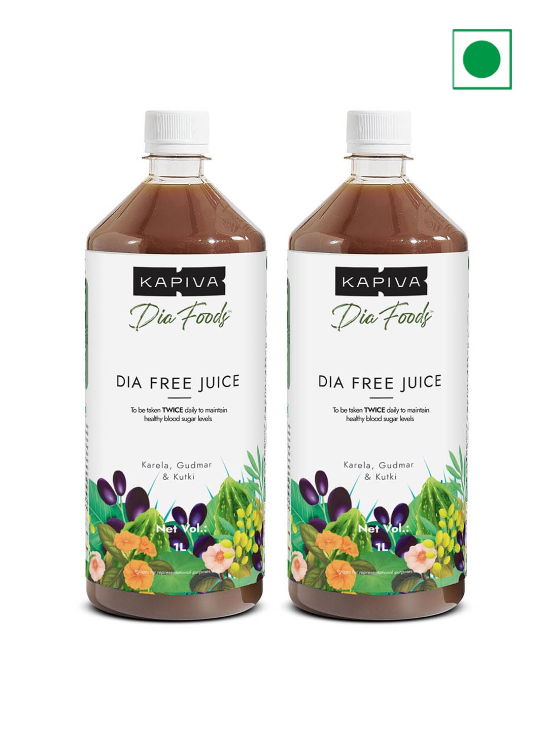 

Kapiva Set Of 2 Dia Foods DIA Free Juice To Maintain Blood Sugar Level - 1L Each, Brown
