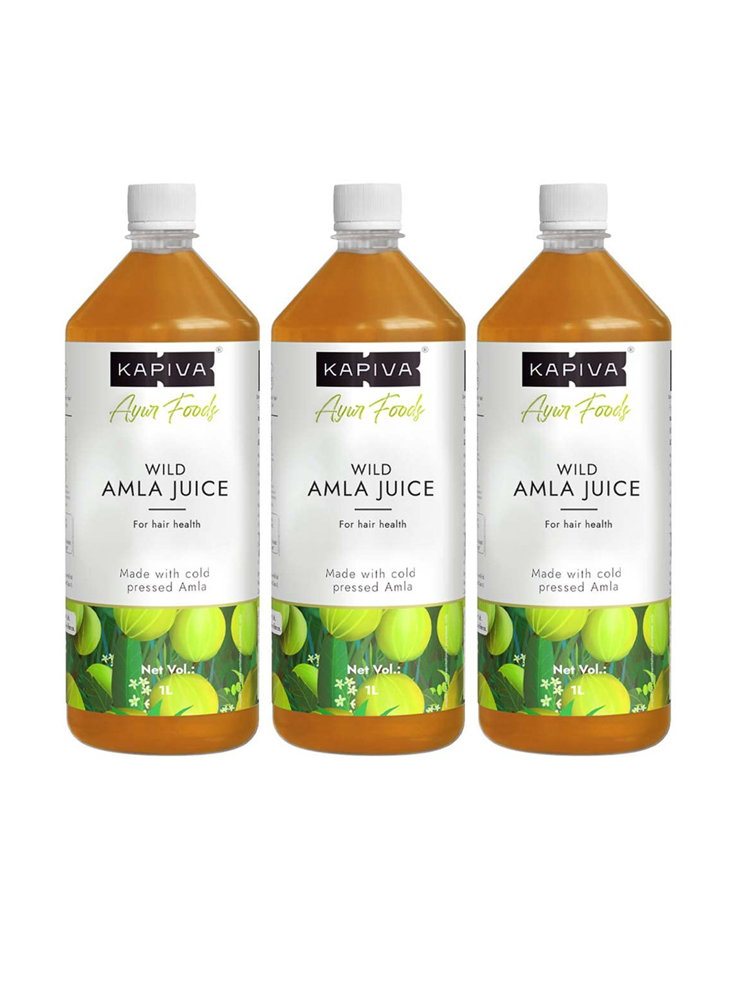 

Kapiva Ayur Foods Set Of 3 Wild Amla Juice With Cold Pressed Amla For Hair Health- 1L Each, Brown