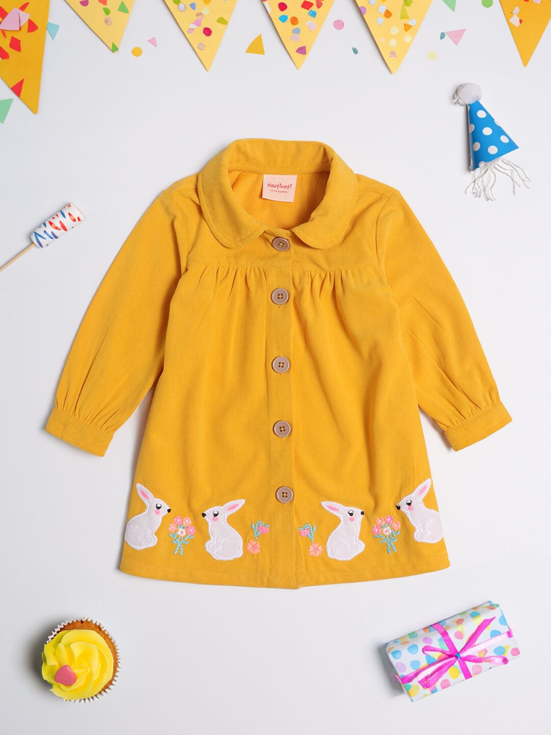 

Nauti Nati Peter Pan Collar Applique Detail A-Line Dress, Yellow