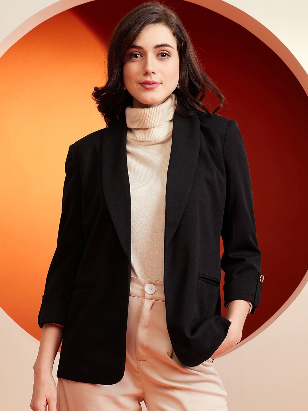 

URBANGRACE BY KASSUALLY Single Breasted Roll-Up Sleeves Formal Blazer, Black