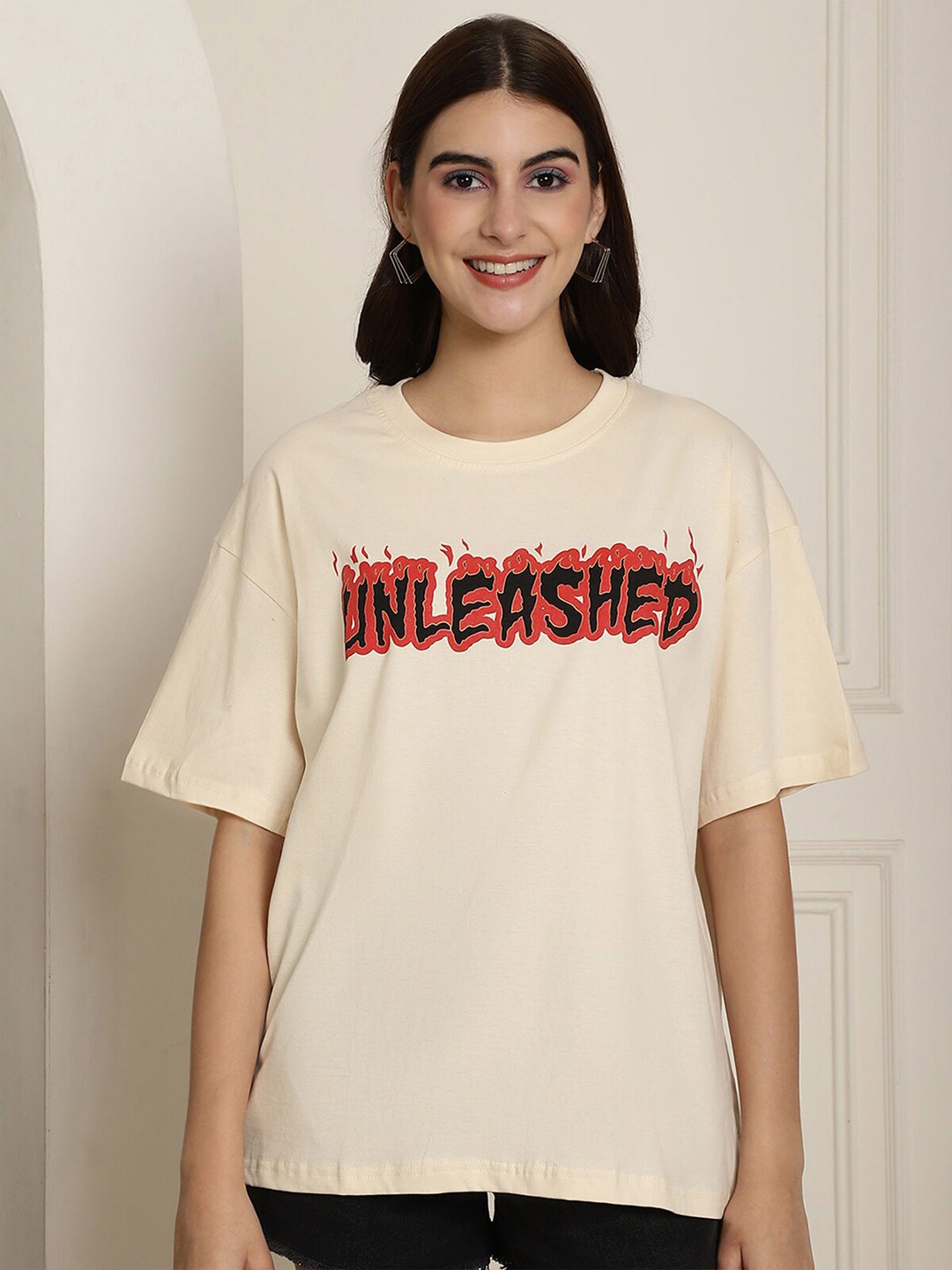 

BAESD Graphic Printed Oversized Cotton T-shirt, Cream