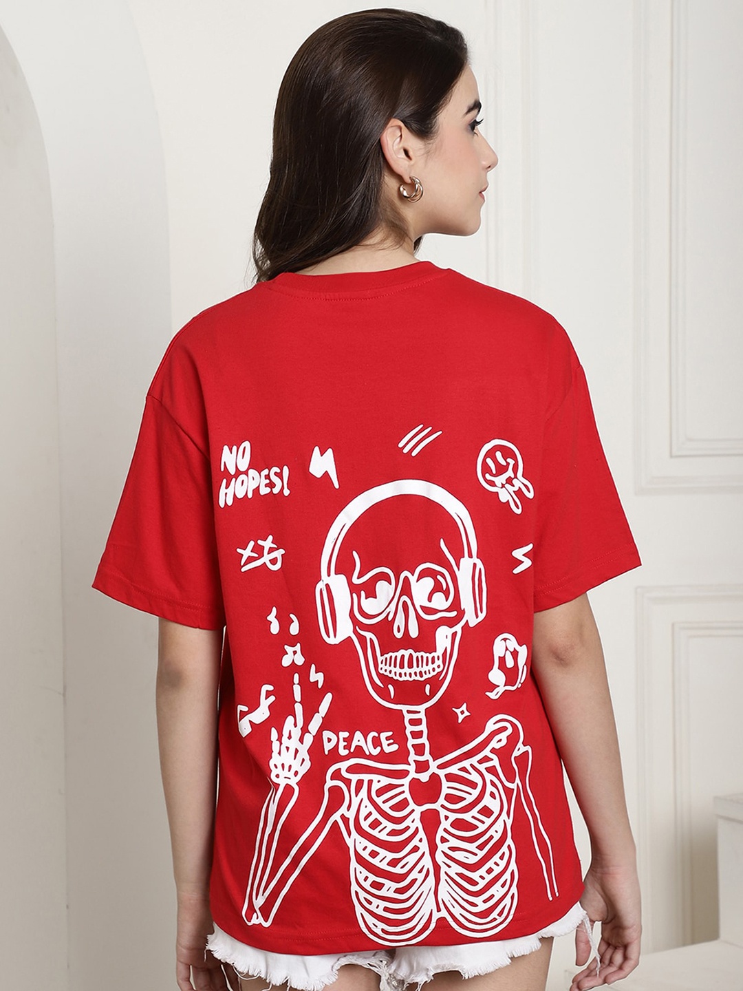 

BAESD Graphic Printed Oversized Cotton T-shirt, Red