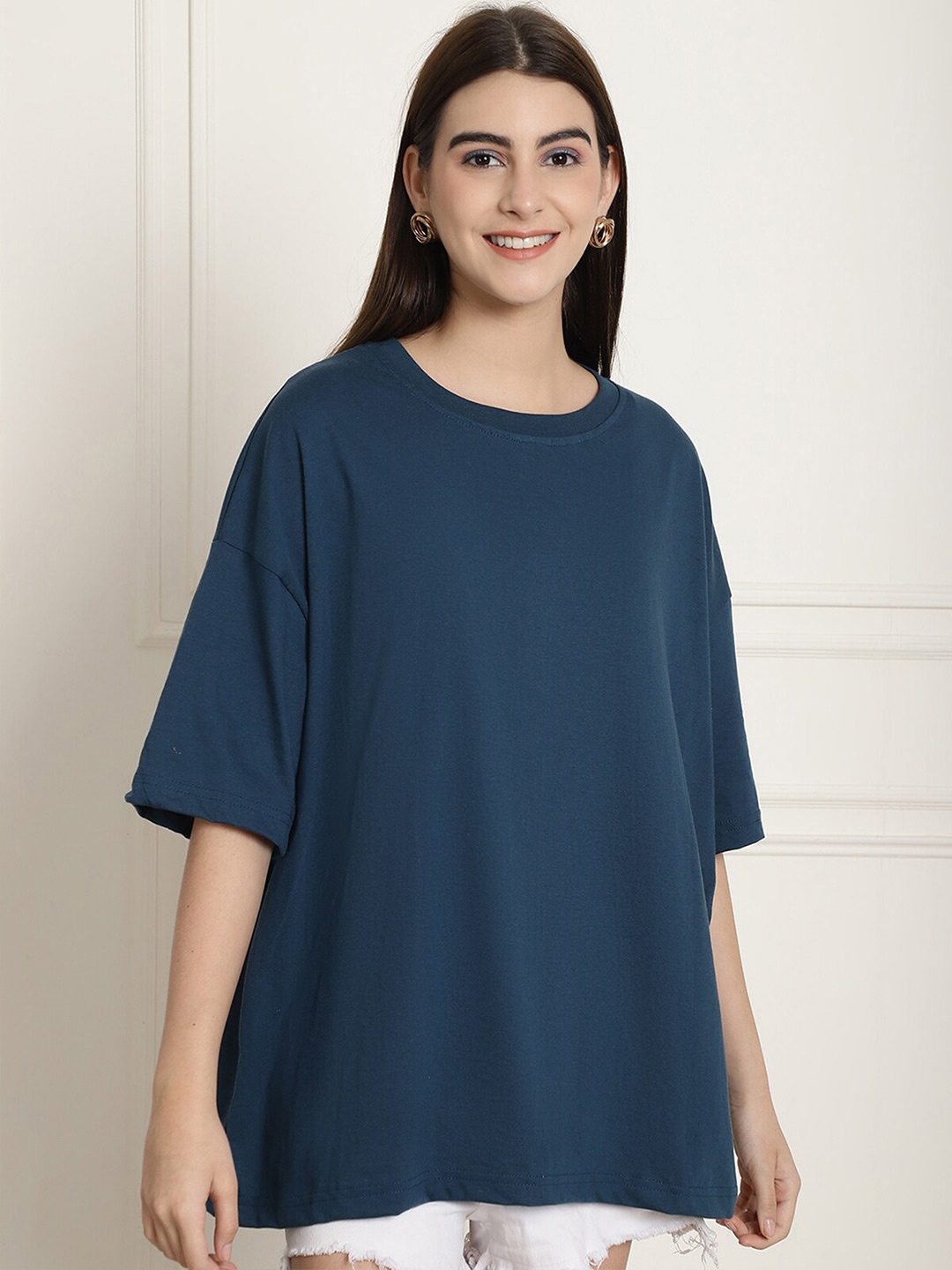 

BAESD Typography Printed Oversized Cotton T-shirt, Teal