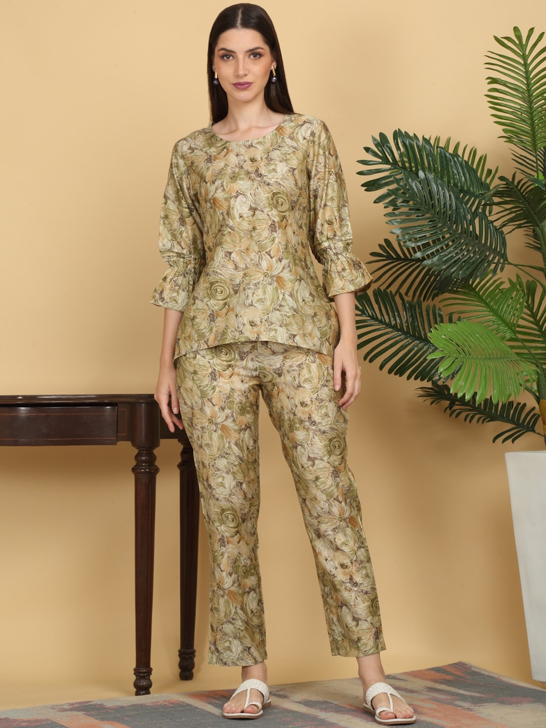 

KALINI Floral Printed Tunic & Trousers Co-Ords, Green