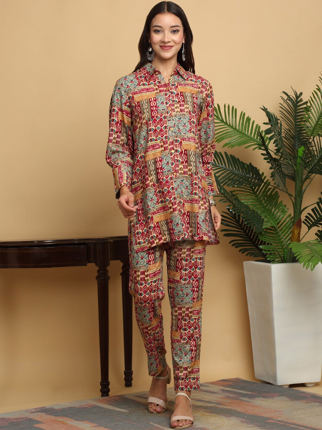 

KALINI Printed Shirt Collar Co-Ords, Pink