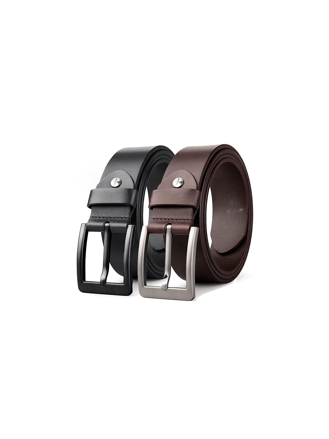 

Roadster Men Set Of 2 Leather Formal Belts, Black