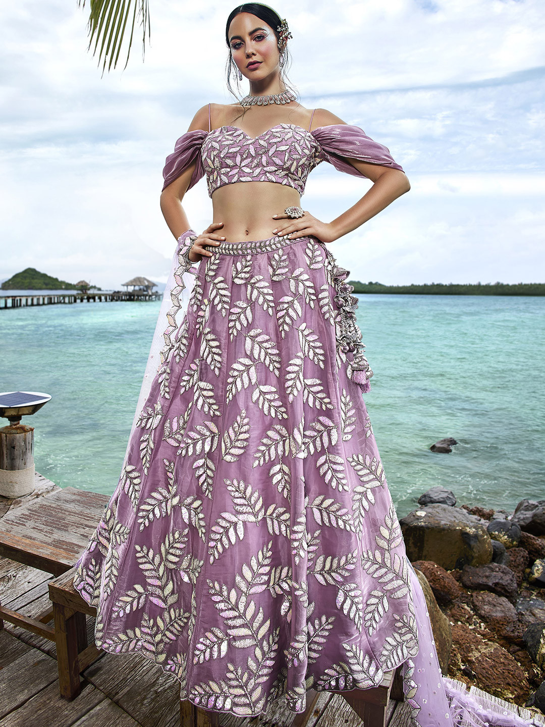 

panchhi Embroidered Sequinned Semi-Stitched Lehenga & Unstitched Blouse With Dupatta, Mauve