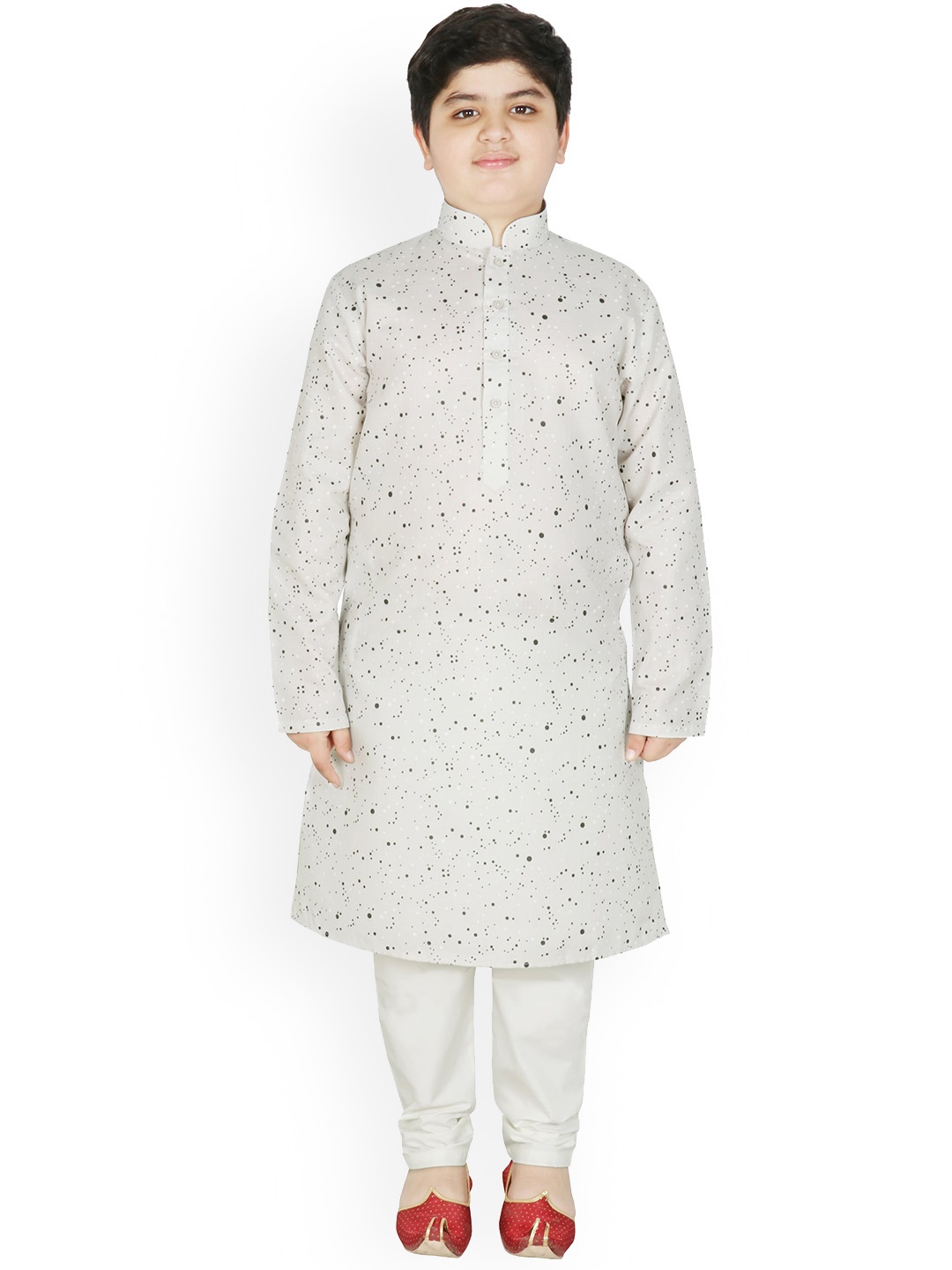 

SG YUVRAJ Boys Polka Dots Printed Pure Cotton Kurta with Pyjamas, Grey