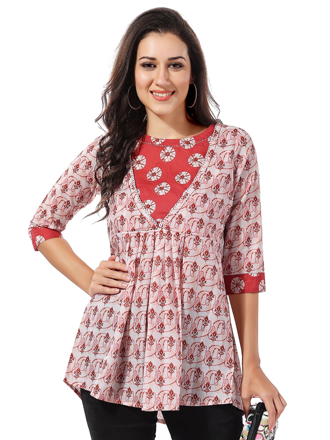 

keshubaba Ethnic Motifs Printed Cotton Tunic, White