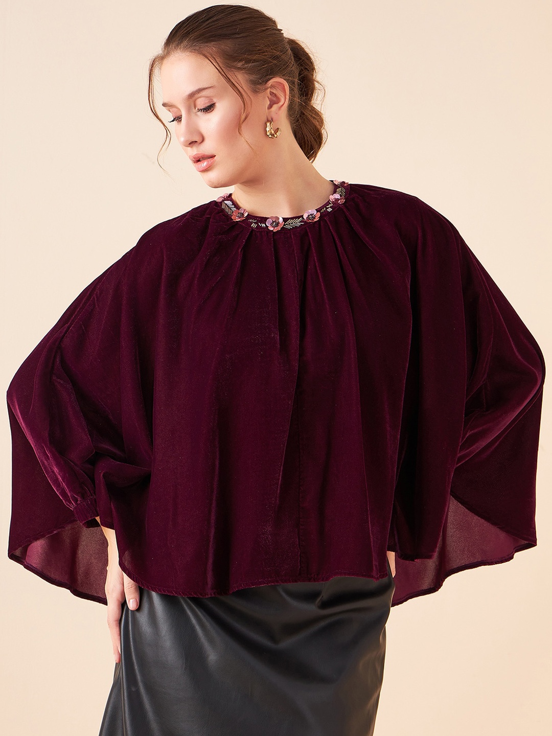 

Antheaa Embellished Cape Jacket, Maroon