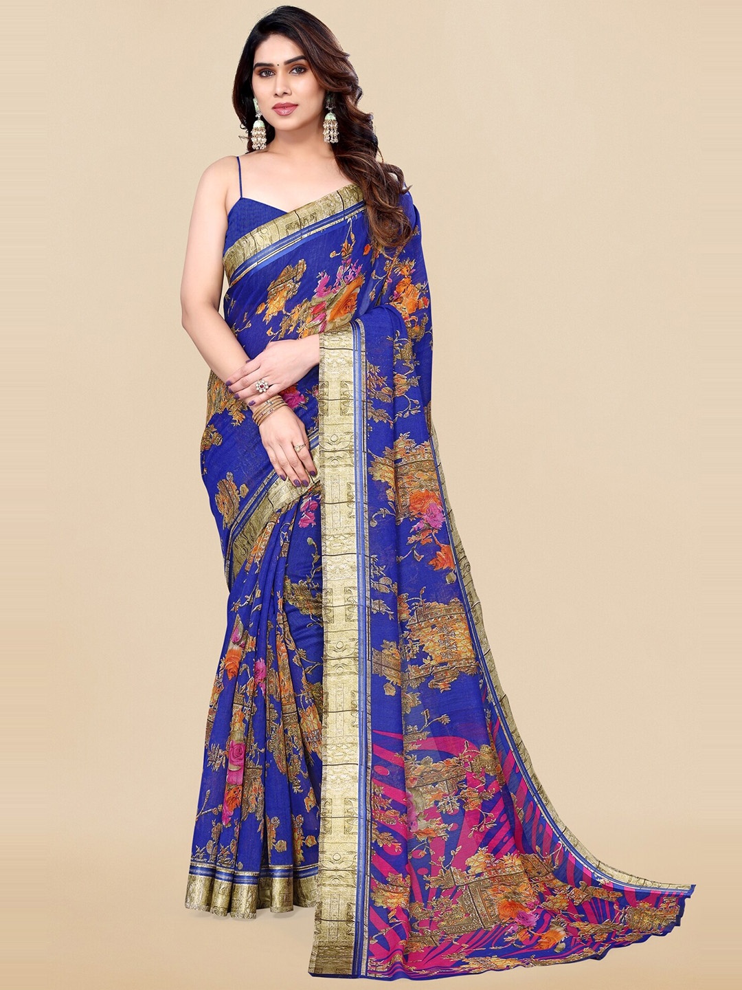 

KALINI Floral Printed Saree, Blue