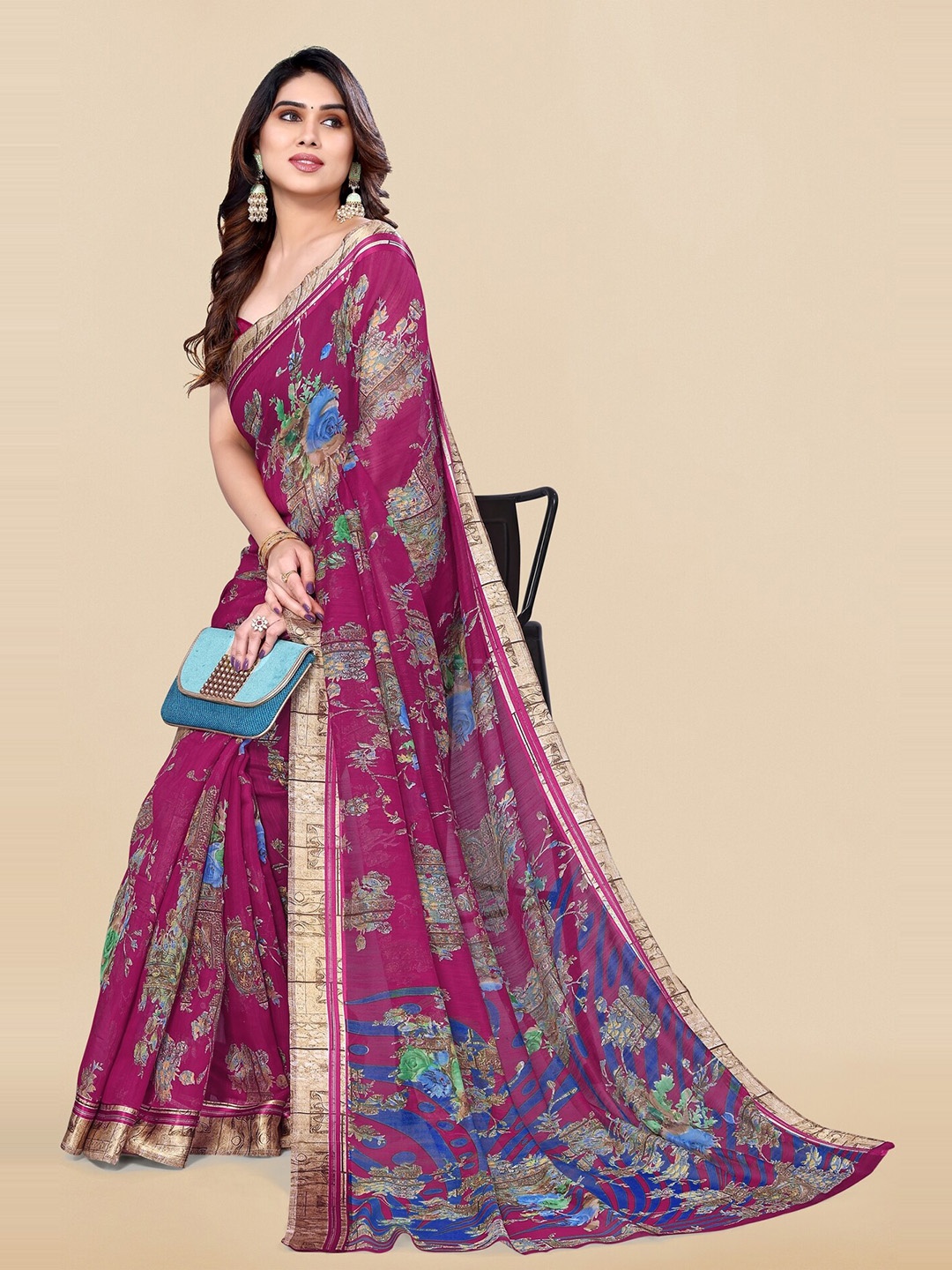 

KALINI Floral Printed Saree, Pink