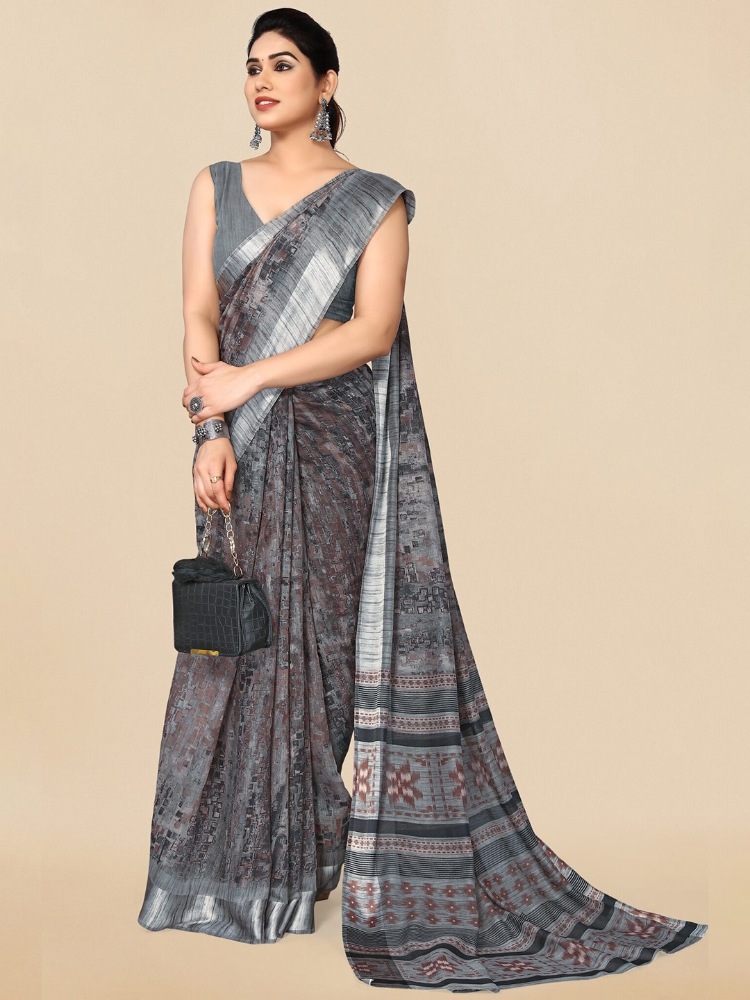 

KALINI Abstract Printed Saree, Grey