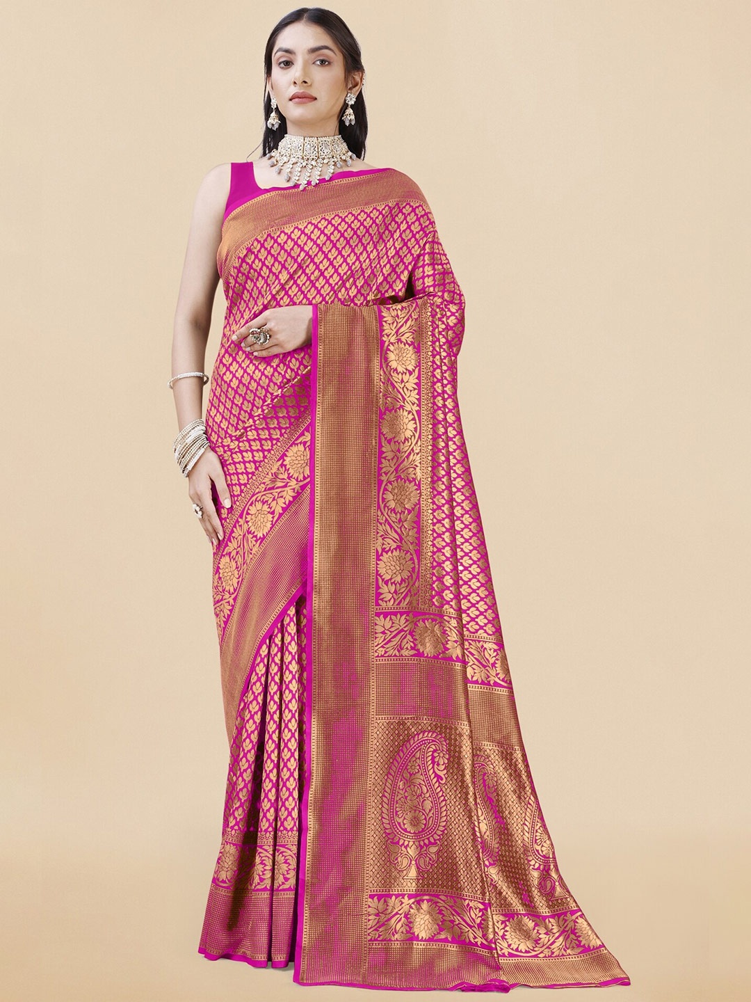 

KALINI Ethnic Motif Woven Design Zari Banarasi Saree, Magenta