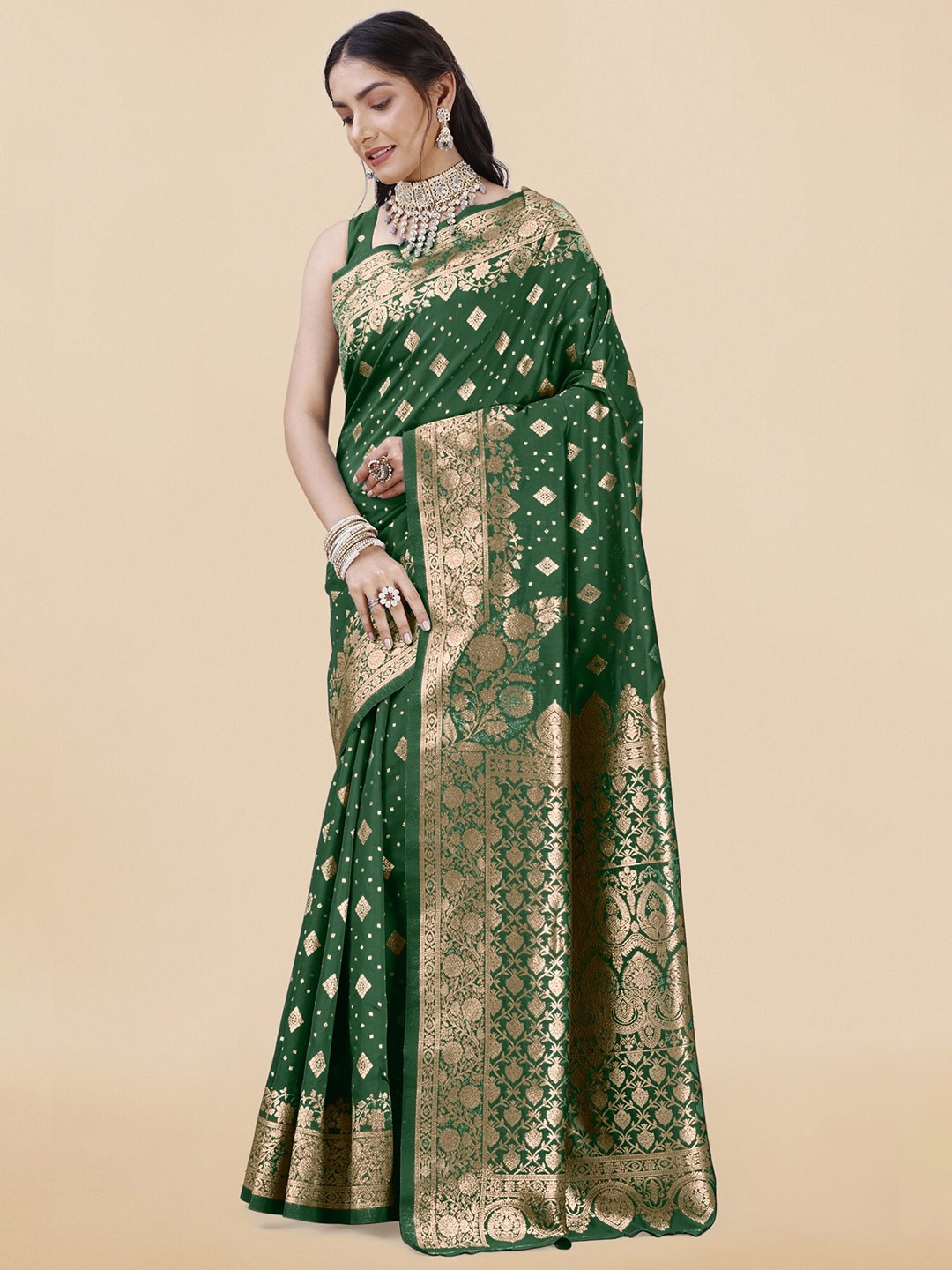 

KALINI Woven Design Zari Banarasi Saree, Green