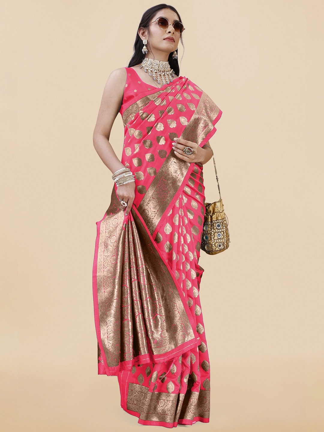 

KALINI Woven Design Zari Banarasi Saree, Pink