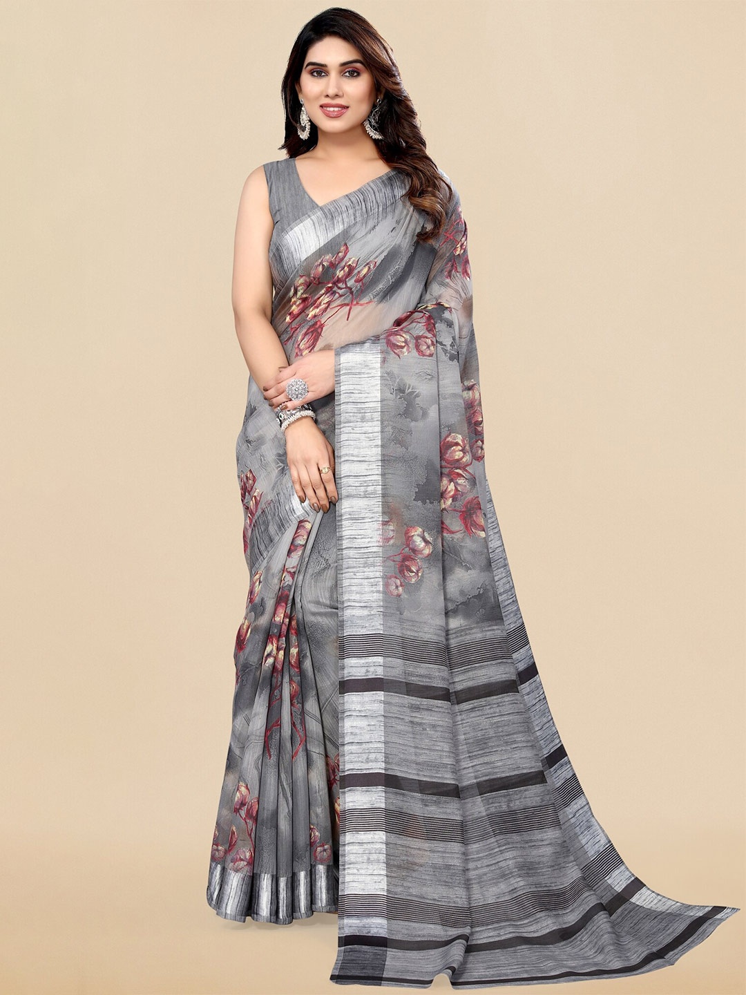 

KALINI Floral Printed Saree, Grey