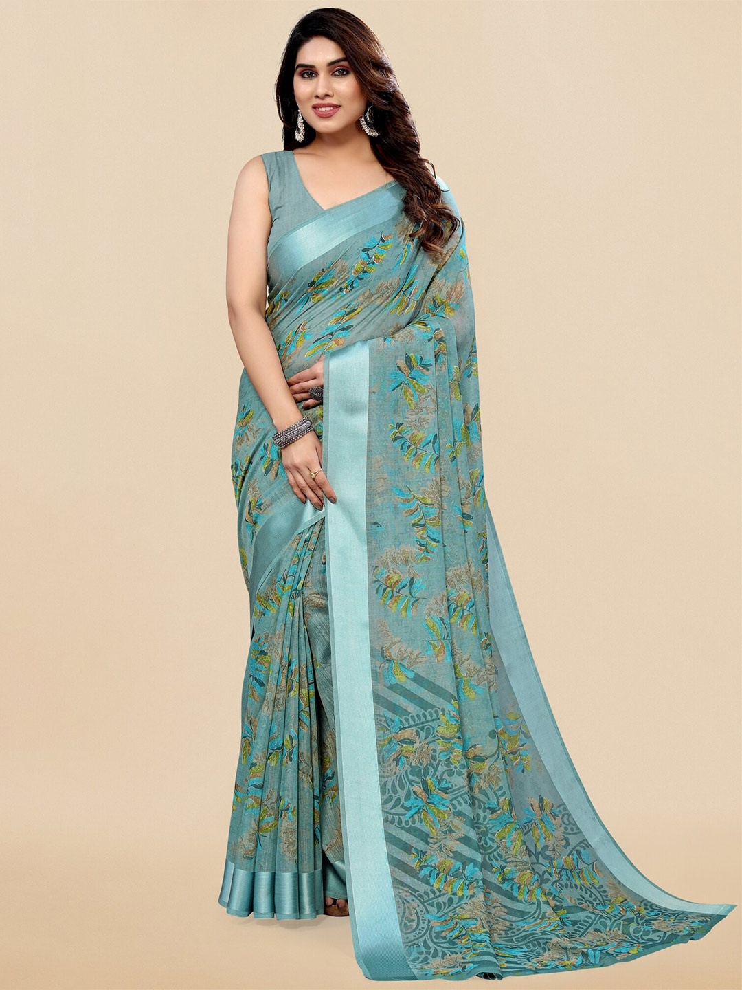 

KALINI Floral Printed Saree, Teal