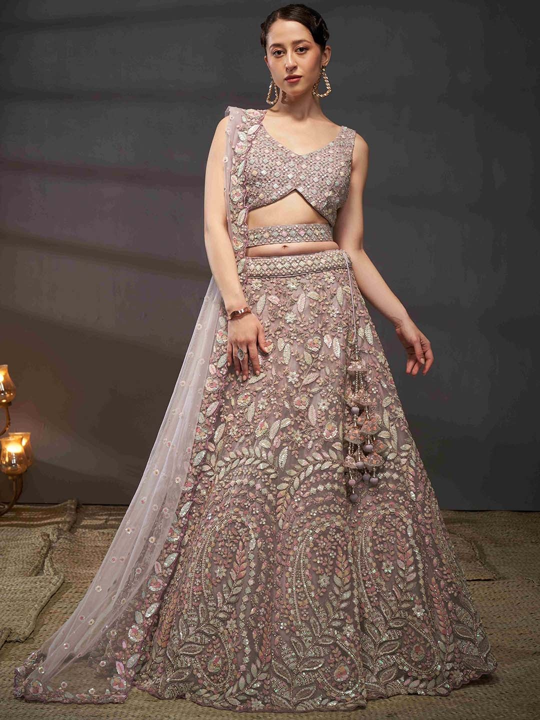 

panchhi Embellished Semi-Stitched Lehenga & Unstitched Blouse With Dupatta, Mauve