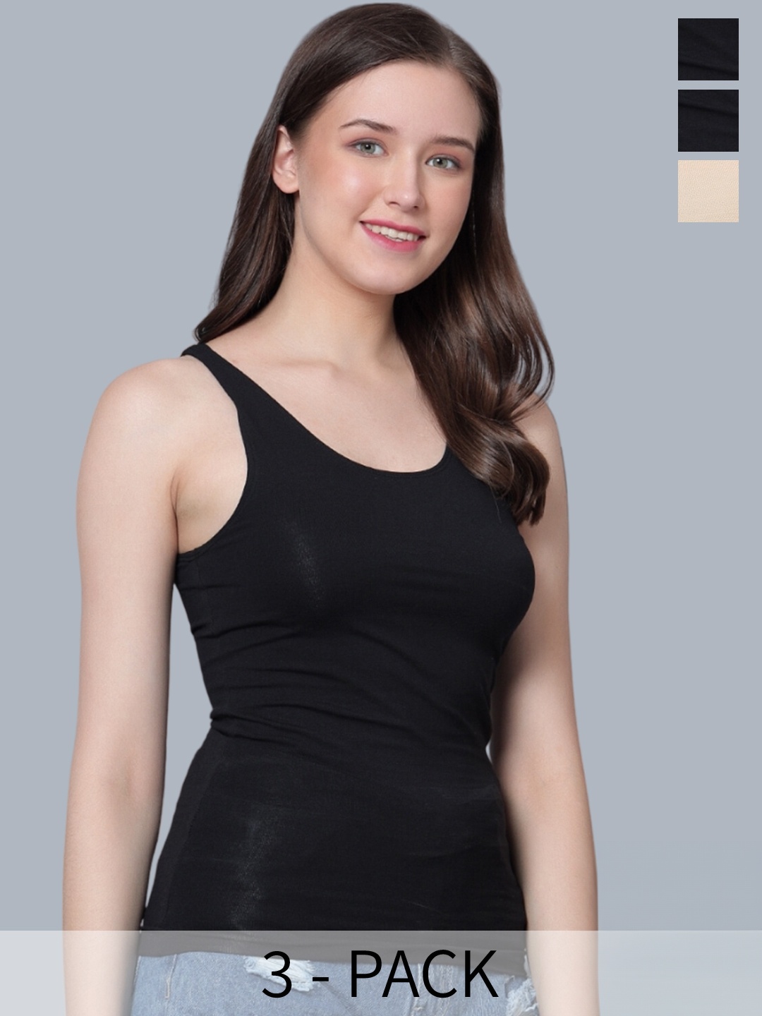 

Aimly Pack Of 3 Non Padded Camisoles, Black