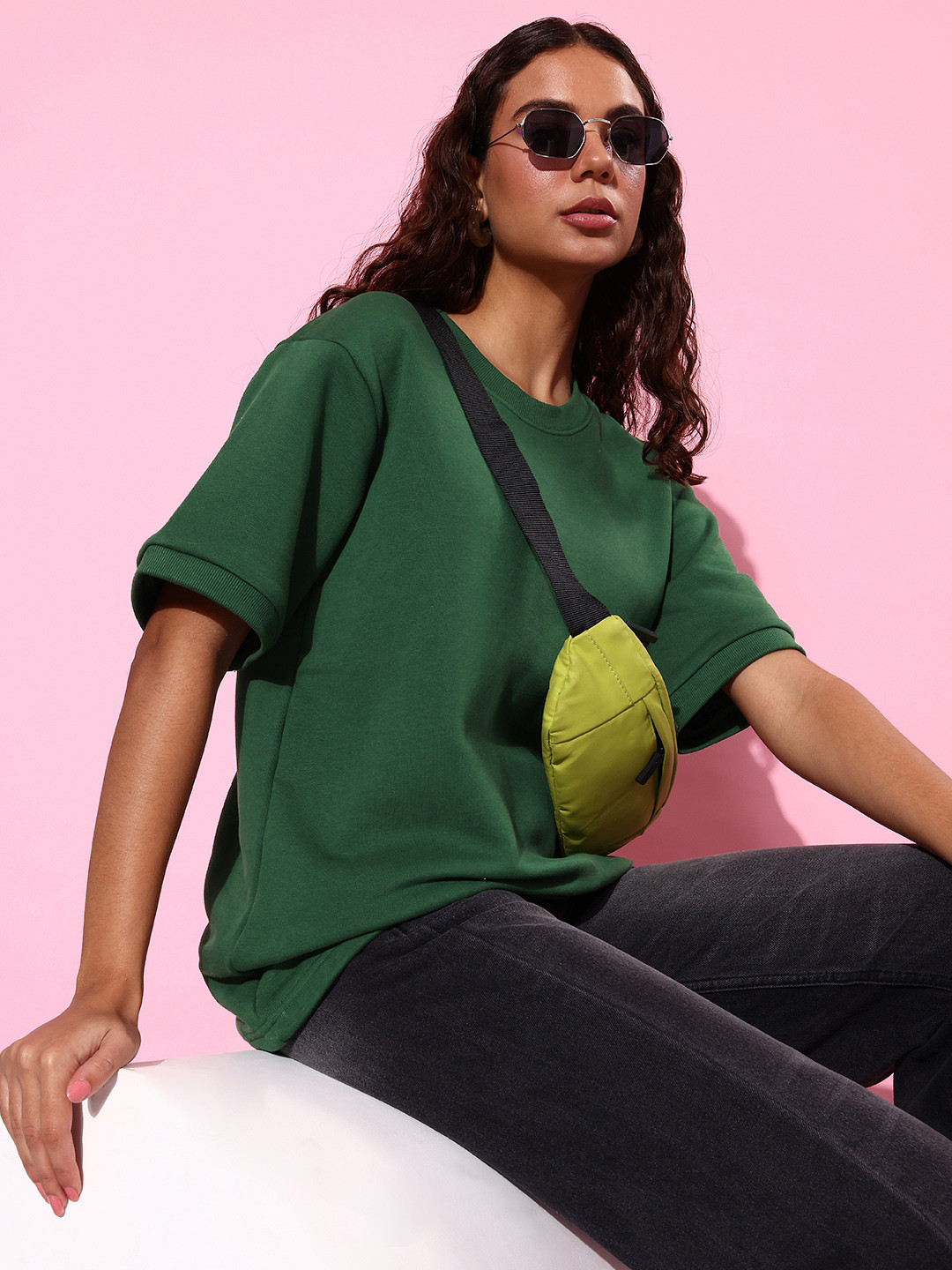 

DILLINGER Women Solid Oversized Sweatshirt, Green