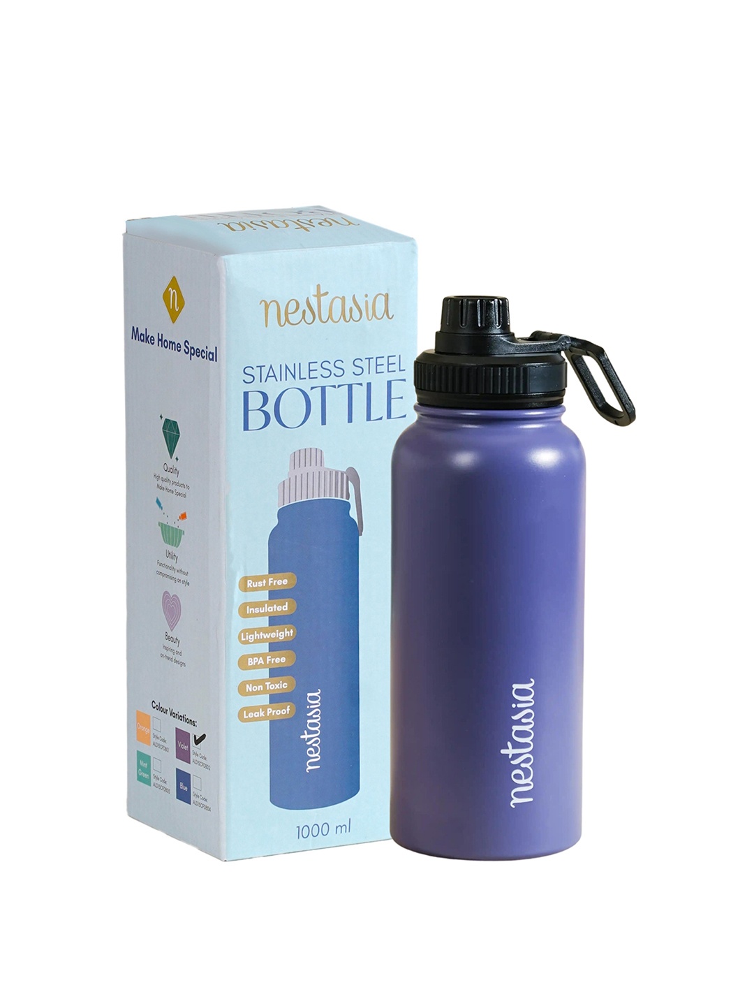 

Nestasia Blue Insulated Thermos Stainless Steel BPA Free Water Bottle 1 L