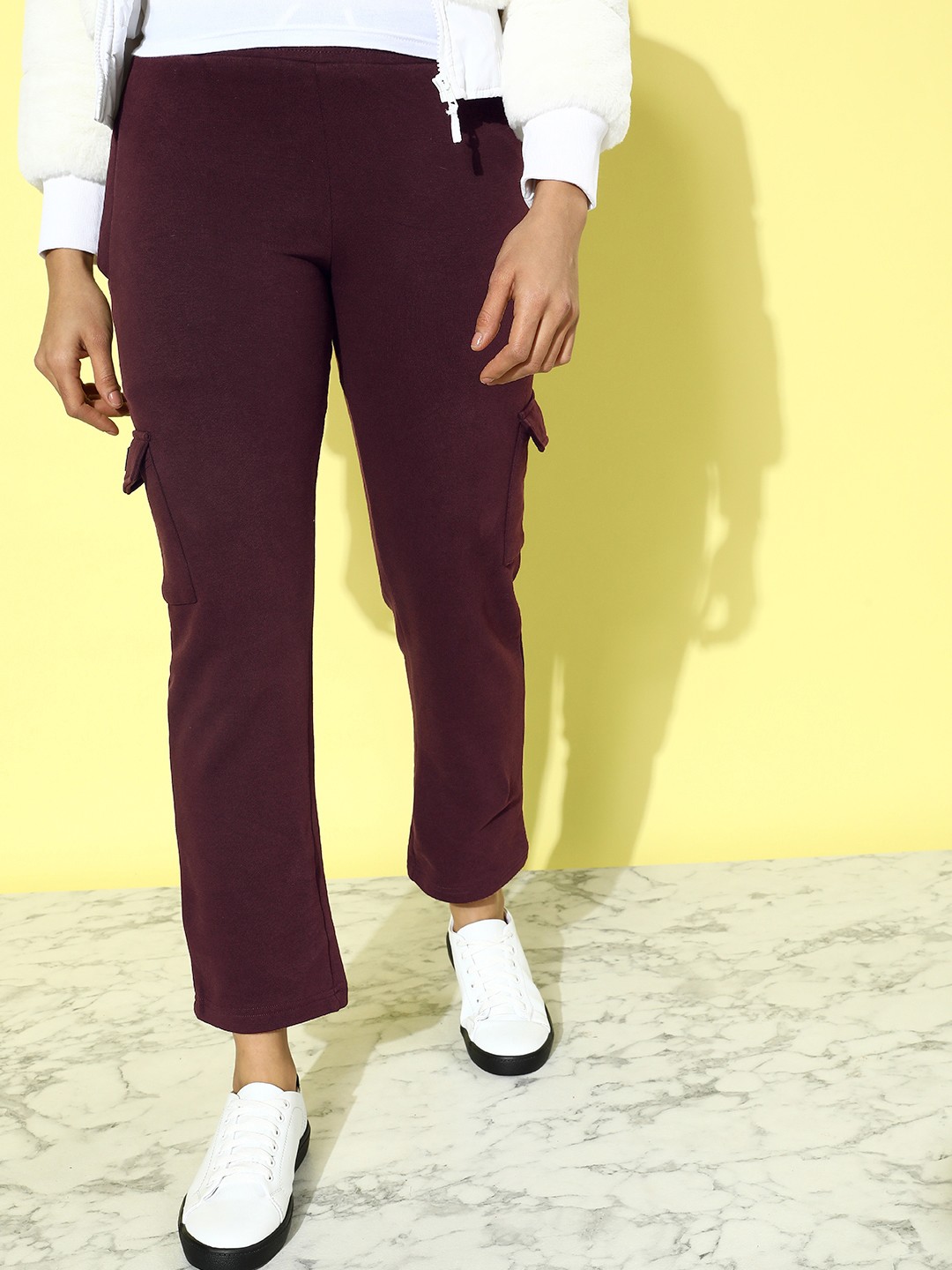 

Stormborn Women Solid Cargos Trousers, Maroon