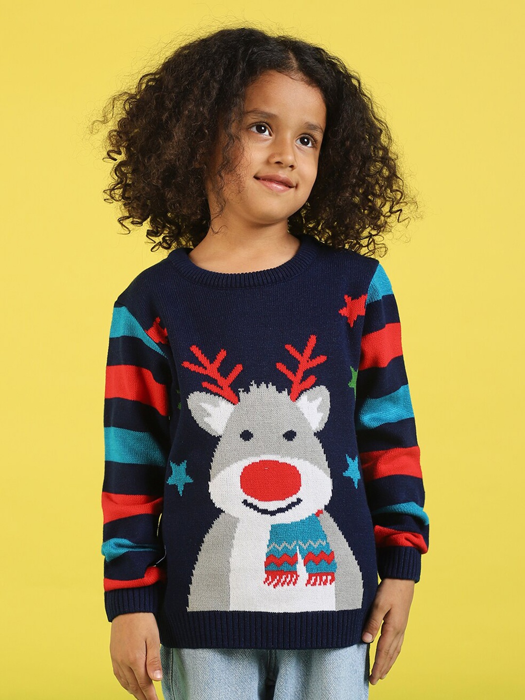 

Nauti Nati Boys Graphic Printed Jacquard-Knit Ribbed Acrylic Pullover, Navy blue