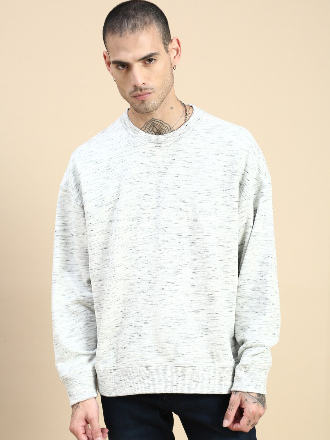 

The Roadster Lifestyle Co. Oversized Fit Pullover Sweatshirt, Grey melange