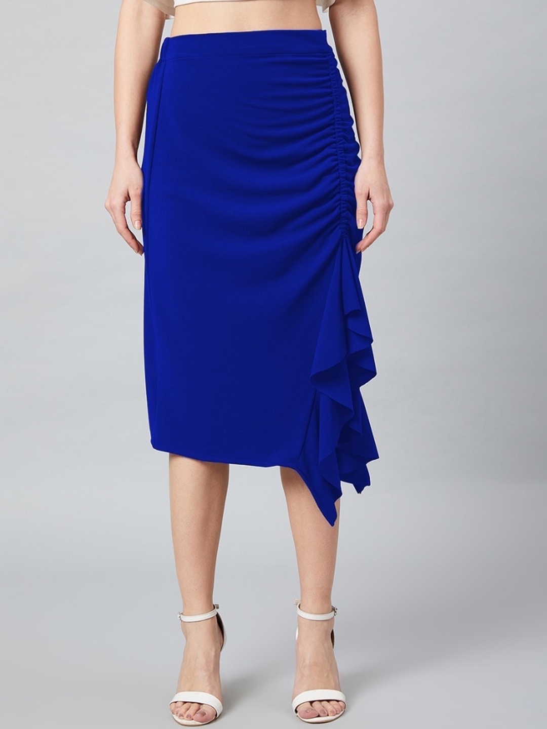 

Athena Gathered A-Line Midi Skirt, Blue