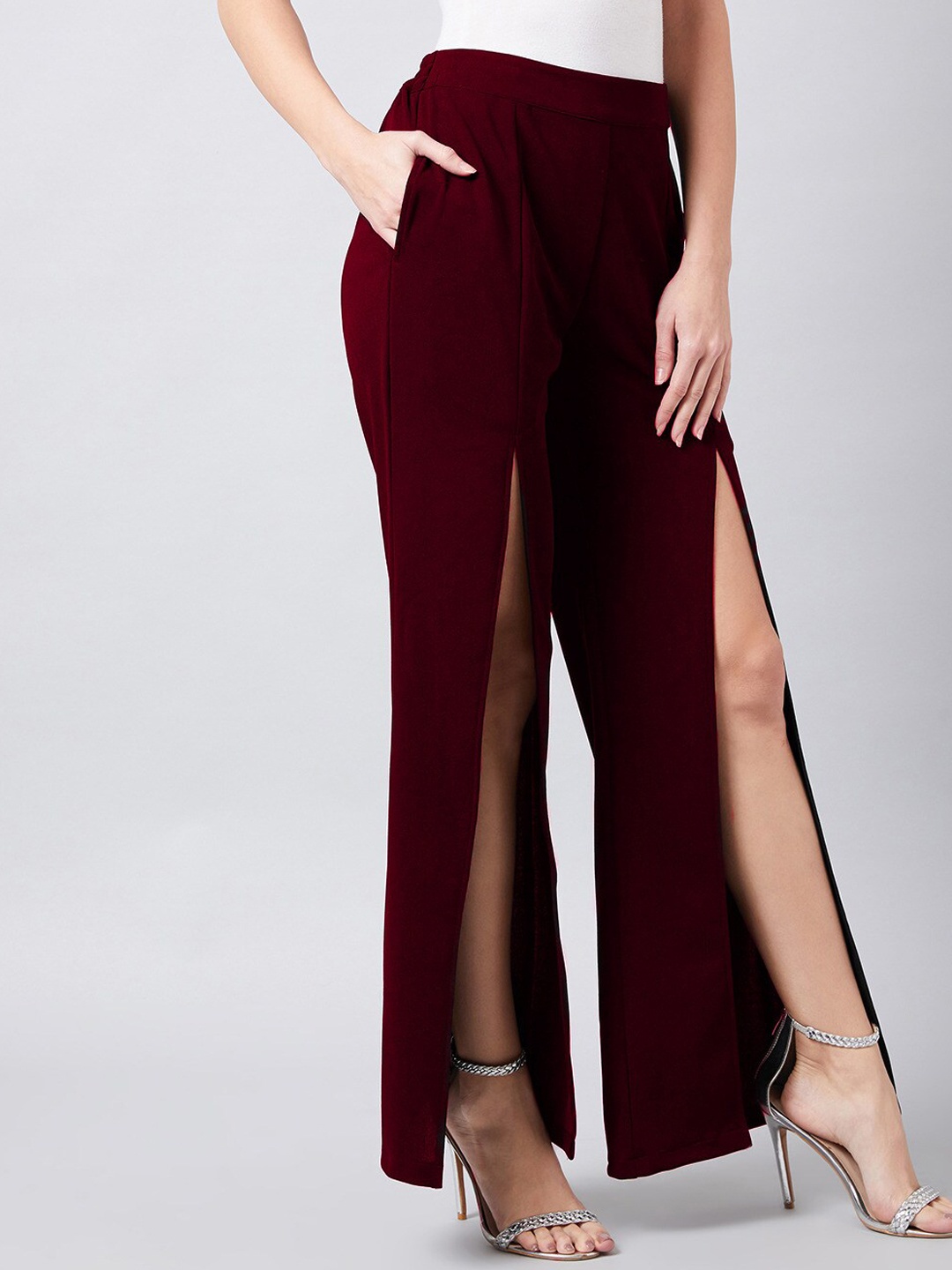 

Athena Women Smart Flared High-Slit Parallel Trousers, Maroon